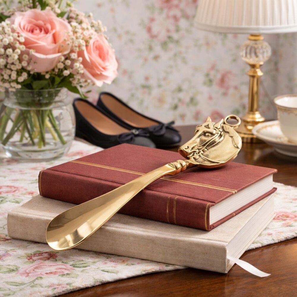 Vintage Brass Horse Head Shoehorn Decorative Equestrian Design 7" Long Collectib